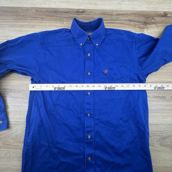 Ariat Shirt Men Small Blue Long Sleeve Button Down Cotton Solid Western Workwear - Picture 8 of 9